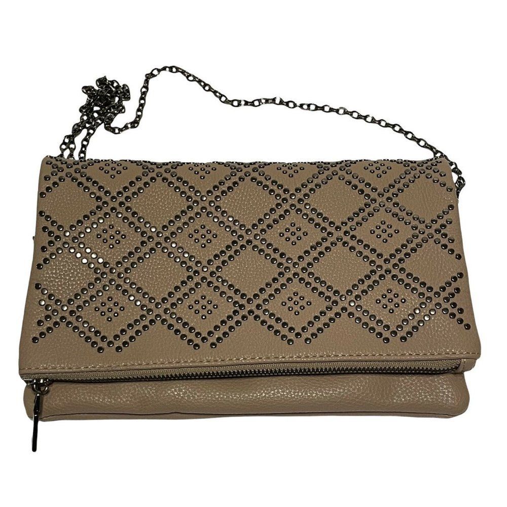 Urban Expressions Fold Over Clutch Stud Purse Cross Body Bag Brown Studded